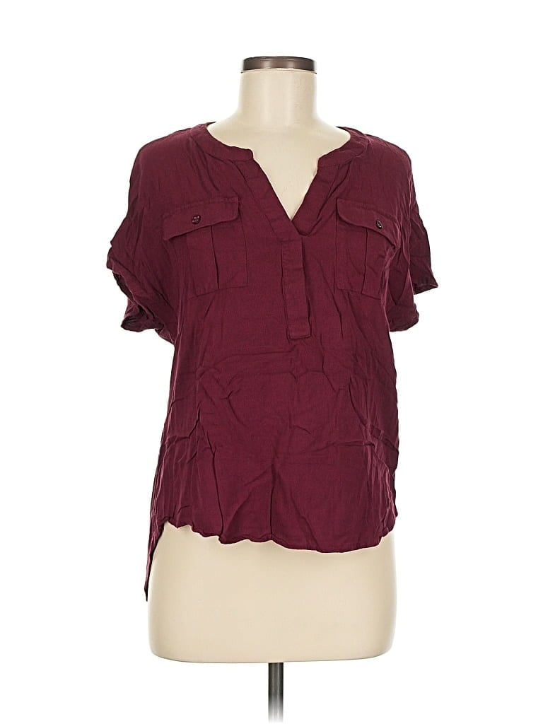 Pre-owned Market & Spruce Short Sleeve Blouse In Burgundy