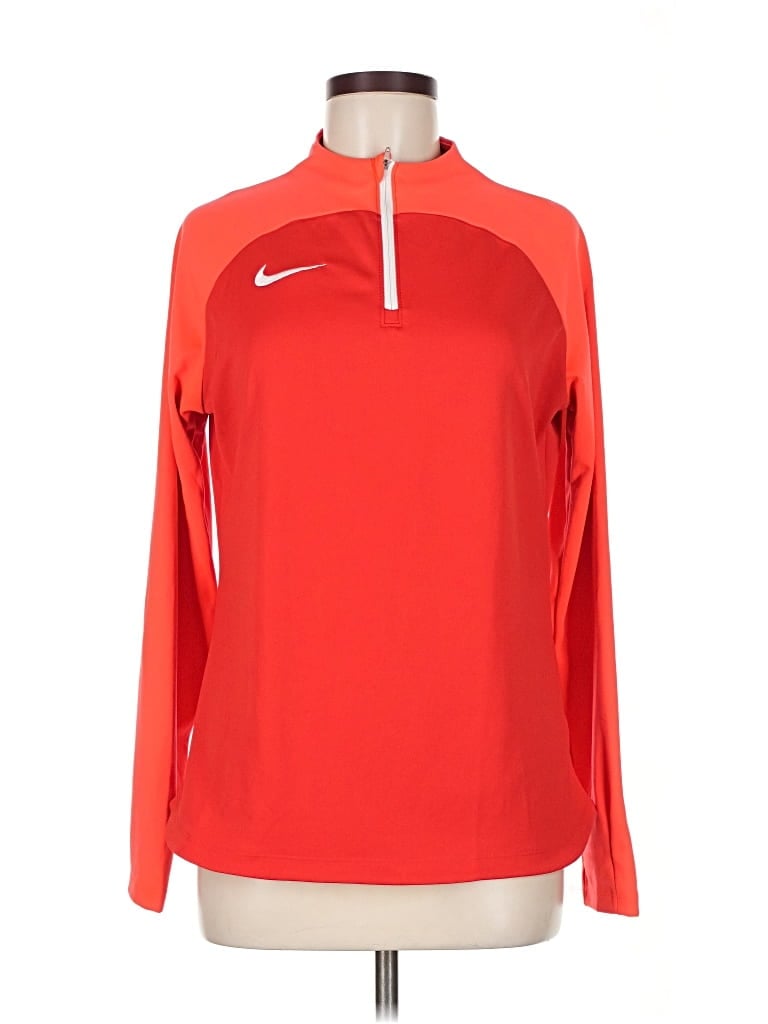 Pre-owned Nike Long Sleeve Top Red Mock Neckline Tops