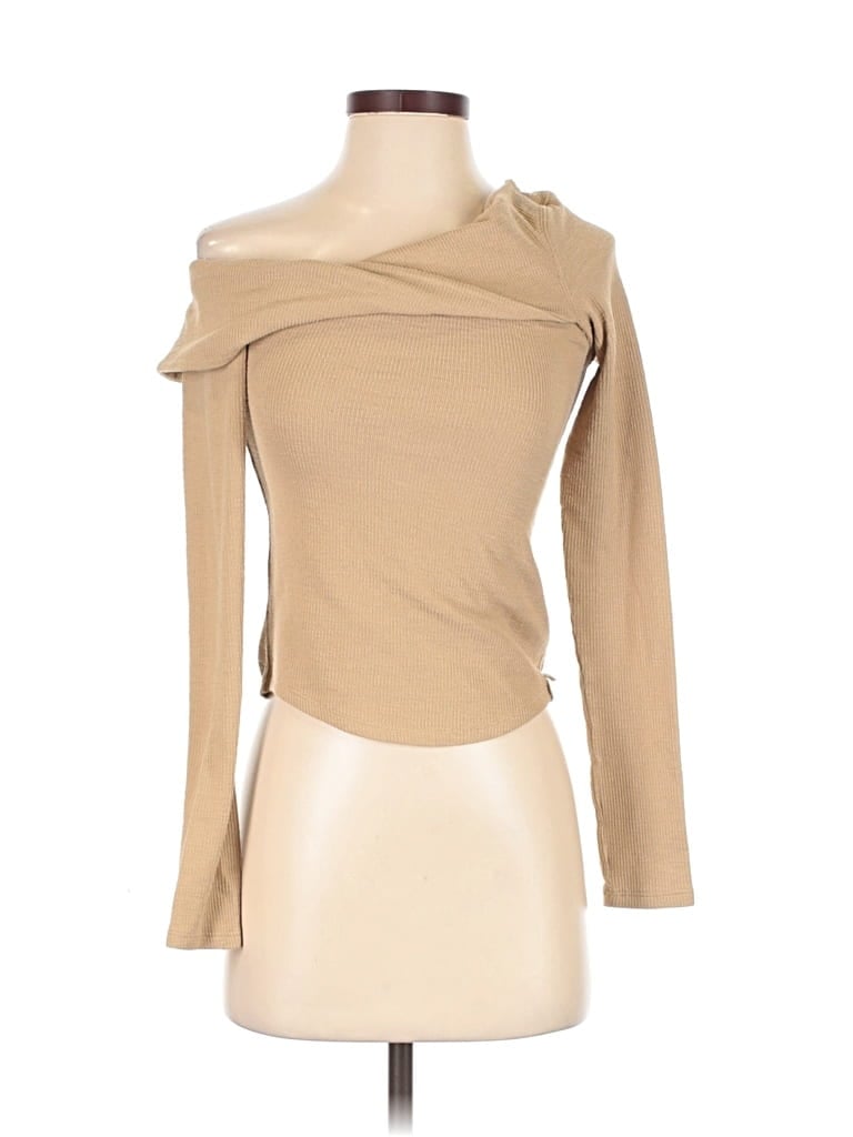 WE THE FREE Pre-owned Long Sleeve Top Tan One Shoulder Neckline Tops In Brown