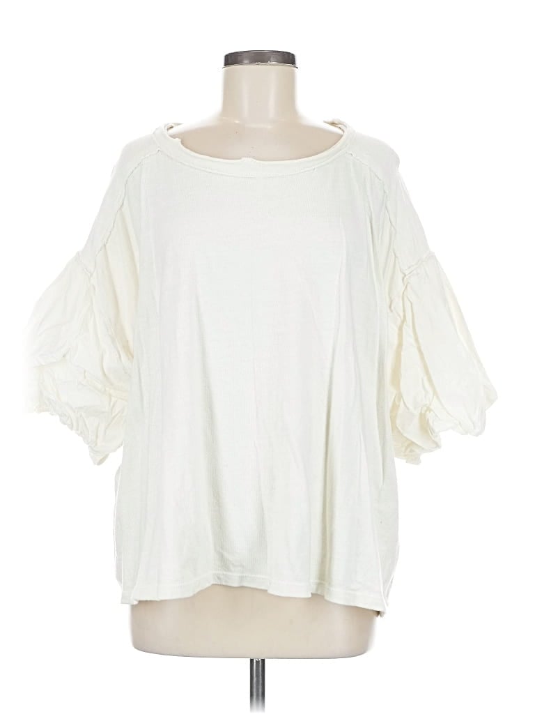 WE THE FREE Pre-owned 3/4 Sleeve Top Ivory Cold Shoulder Neckline Tops In White