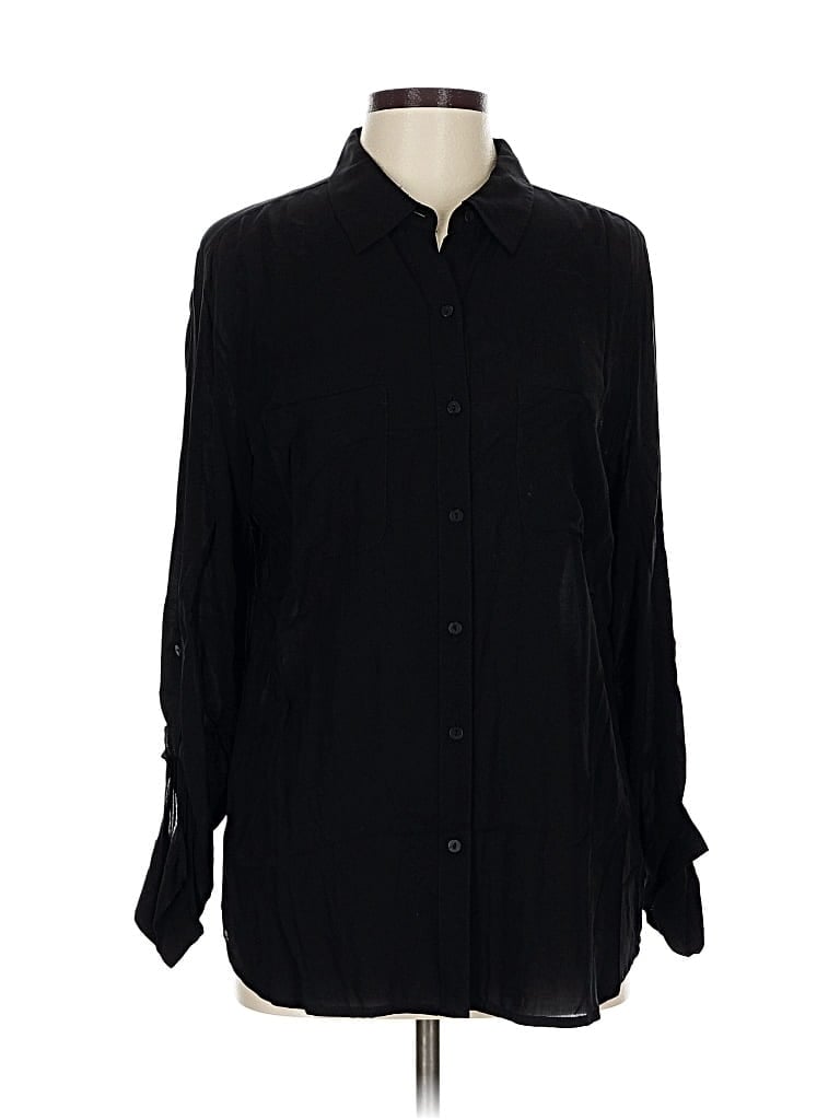 Pre-owned A.n.a. A New Approach Long Sleeve Blouse In Black