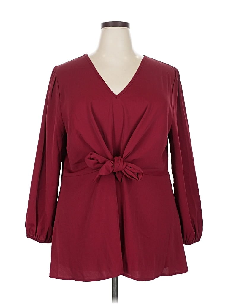 Pre-owned Bloomchic 3/4 Sleeve Blouse In Burgundy