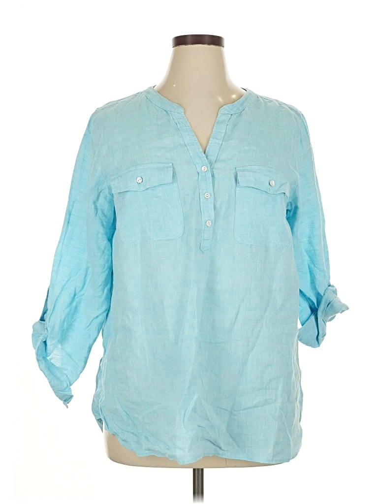 Pre-owned Talbots 3/4 Sleeve Button Down Shirt In Blue