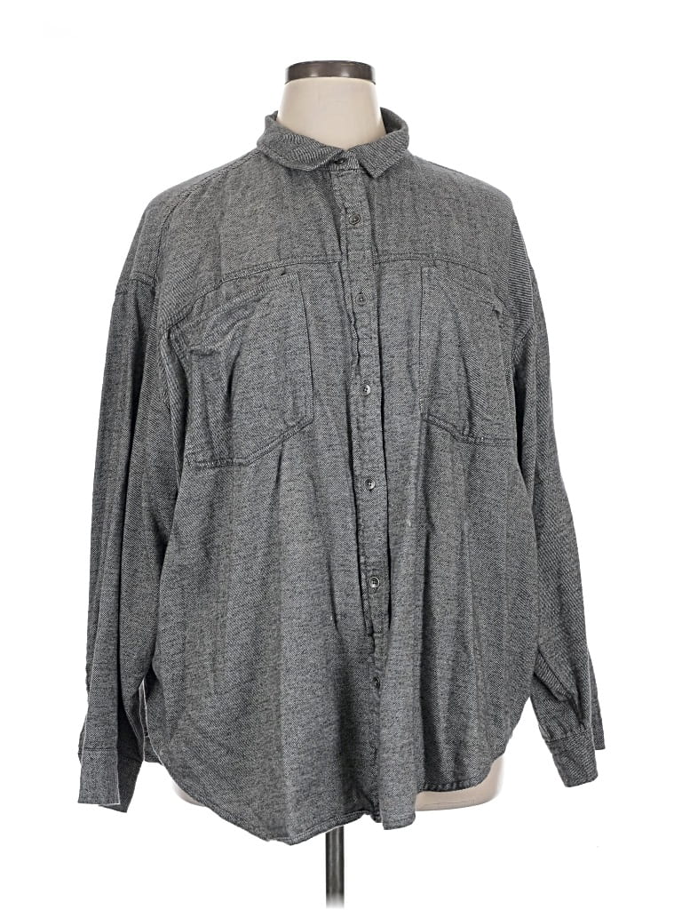 Pre-owned Aerie Long Sleeve Button Down Shirt In Gray