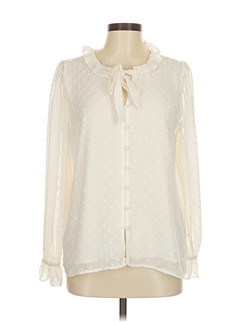 Pre-owned Ann Taylor Loft Long Sleeve Blouse In White
