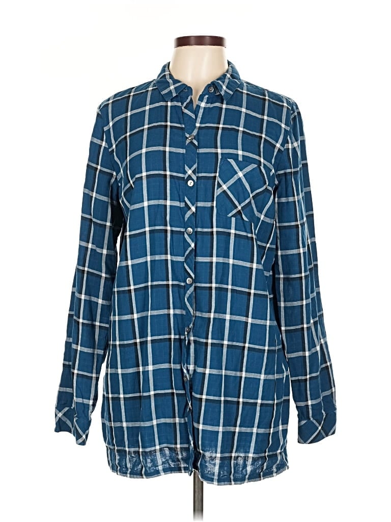 Pre-owned Jjill Long Sleeve Button Down Shirt In Blue