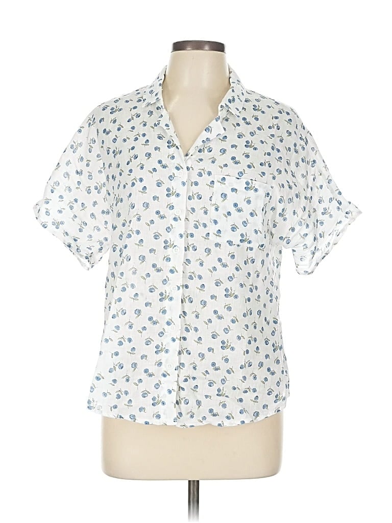 Pre-owned Garnet Hill Short Sleeve Blouse In White