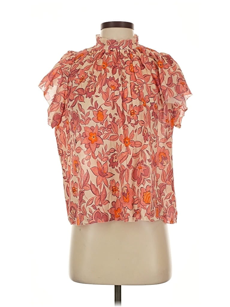 Pre-owned Birds Of Paradis By Trovata Short Sleeve Blouse In Orange