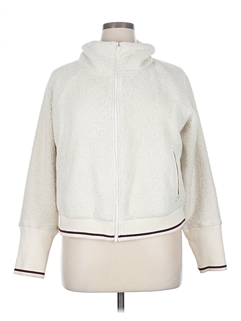 Pre-owned Athleta Fleece Jacket In White
