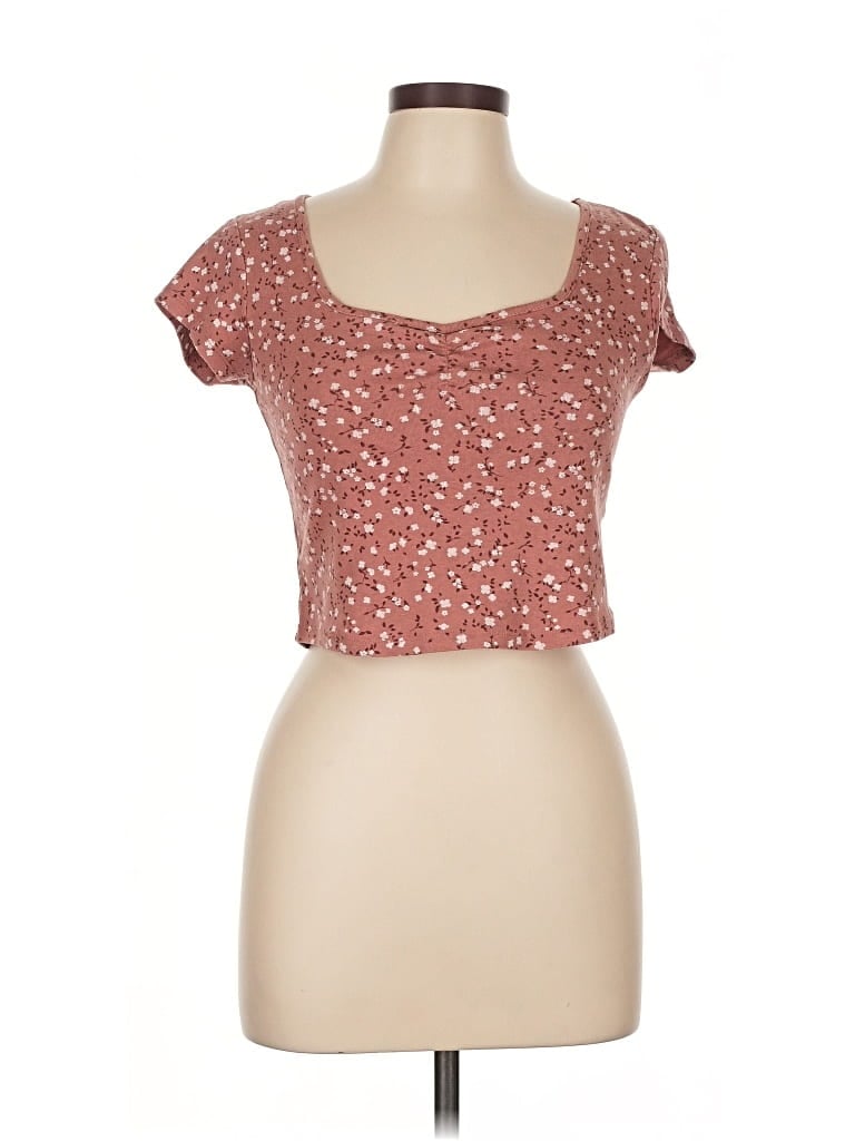 Pre-owned Pink Rose Short Sleeve Top Brown Sweetheart Neckline Tops