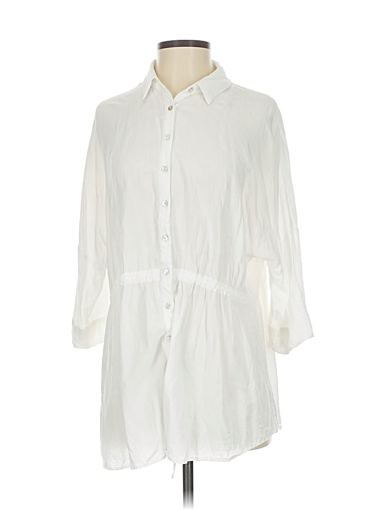 Pre-owned L*space 3/4 Sleeve Button Down Shirt In White