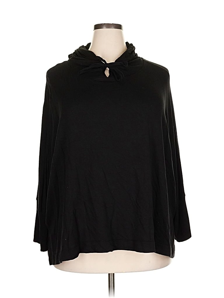 Pre-owned Terra & Sky Long Sleeve Top Black Collared Neckline Tops