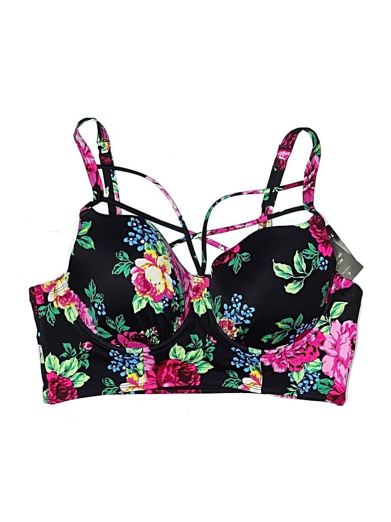 Torrid Swimsuit Top Black Floral Pattern Swimwear