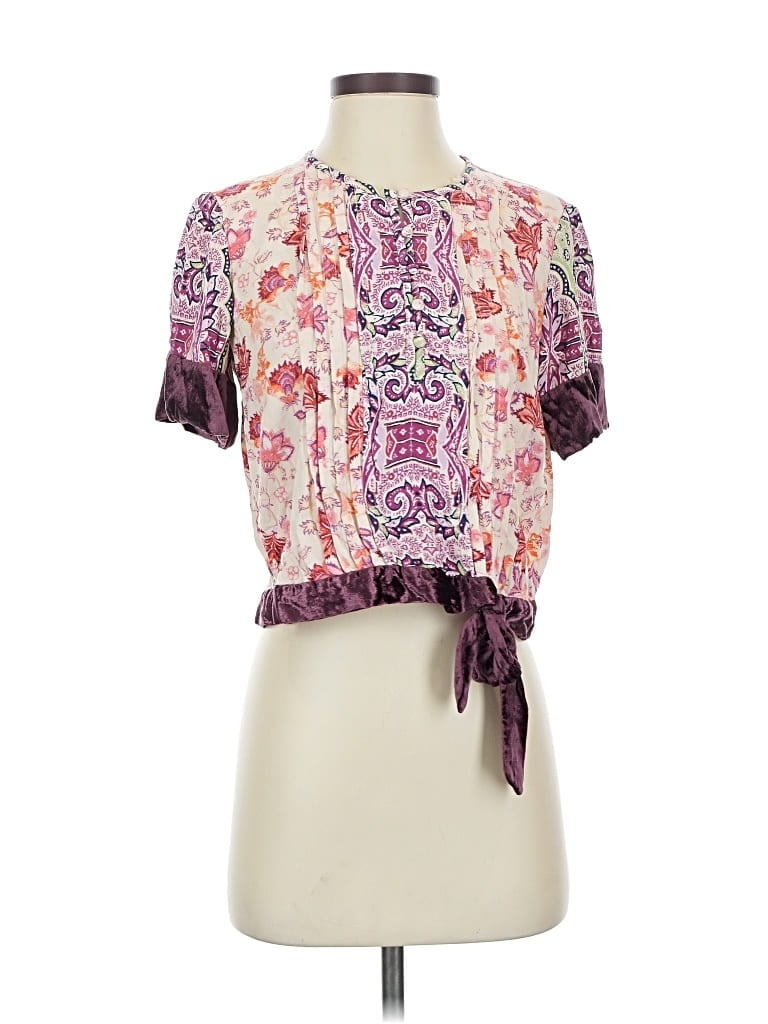 Pre-owned By Anthropologie Short Sleeve Blouse In Purple