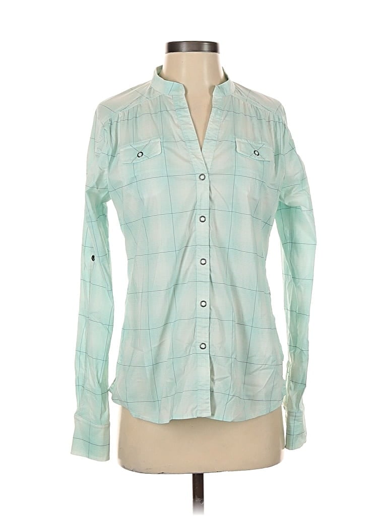 Pre-owned Athleta Long Sleeve Button Down Shirt In Blue