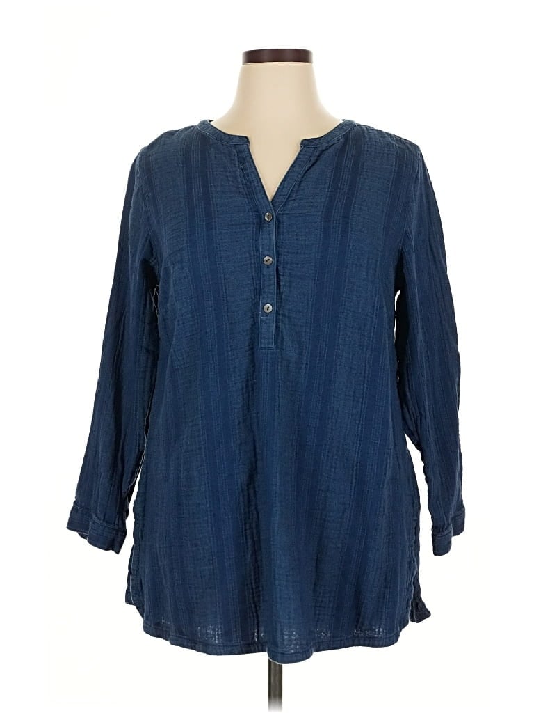 Pre-owned Purejill Long Sleeve Blouse In Blue