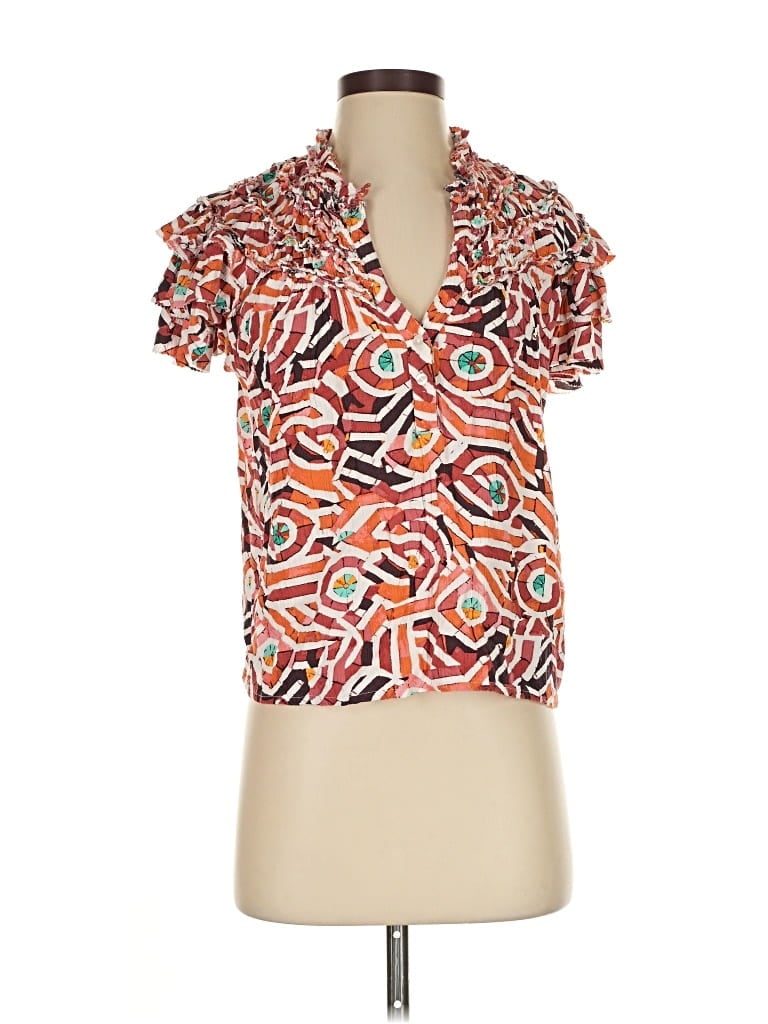 Pre-owned Maeve Short Sleeve Blouse In Orange