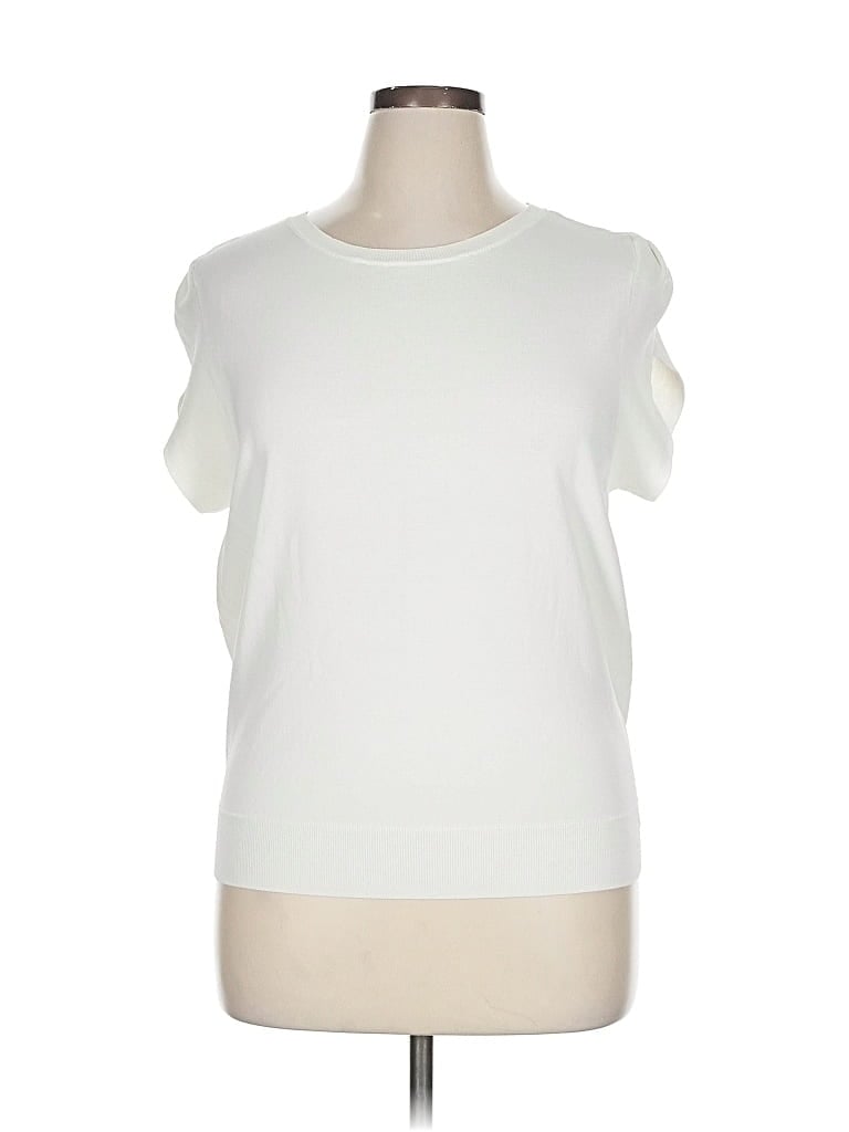 ANN TAYLOR FACTORY Pre-owned Short Sleeve Top Ivory Crew Neck Tops In White