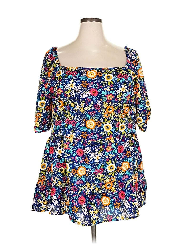 Pre-owned Bloomchic Short Sleeve Blouse In Blue