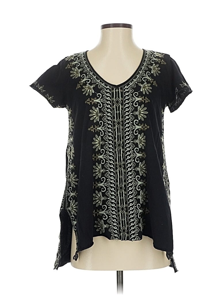 Pre-owned Johnny Was Short Sleeve Blouse In Black