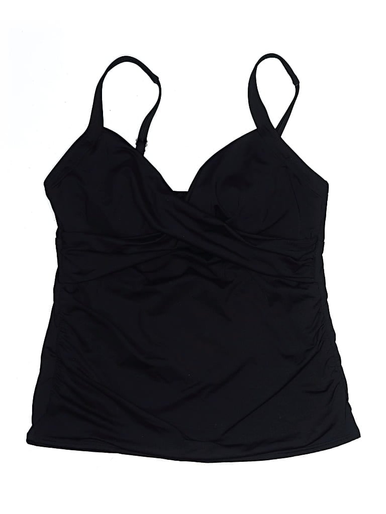 Pre-owned Lands' End Swimsuit Top Black Solid Pattern Swimwear