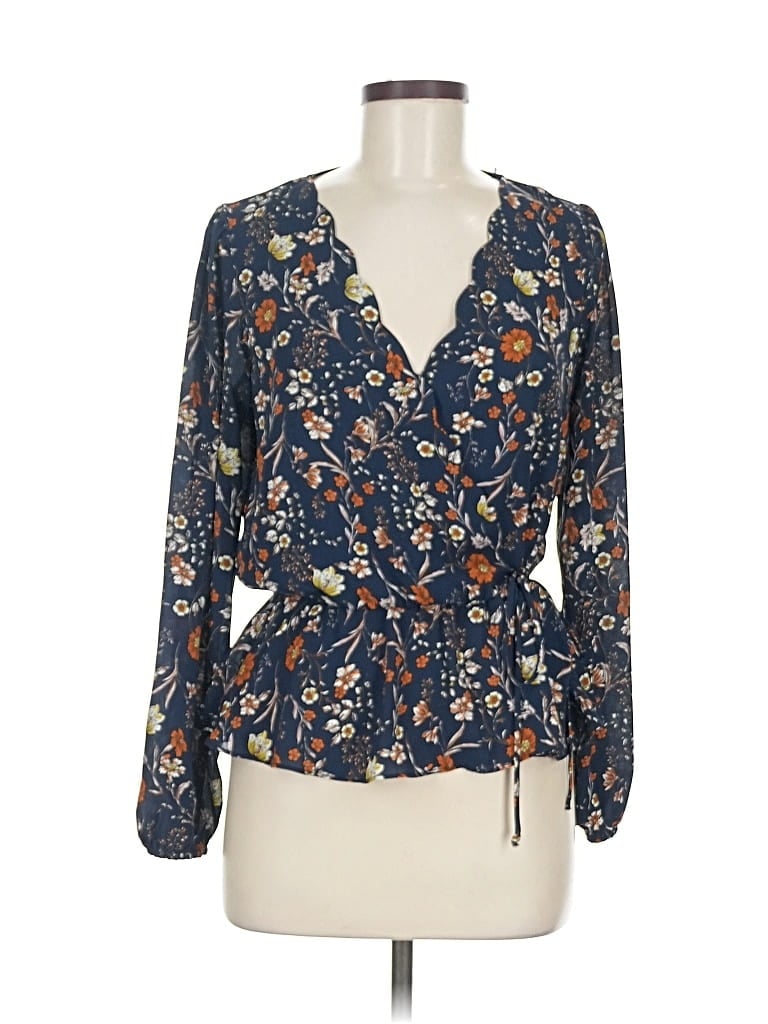 Pre-owned Nine Britton Long Sleeve Blouse In Blue