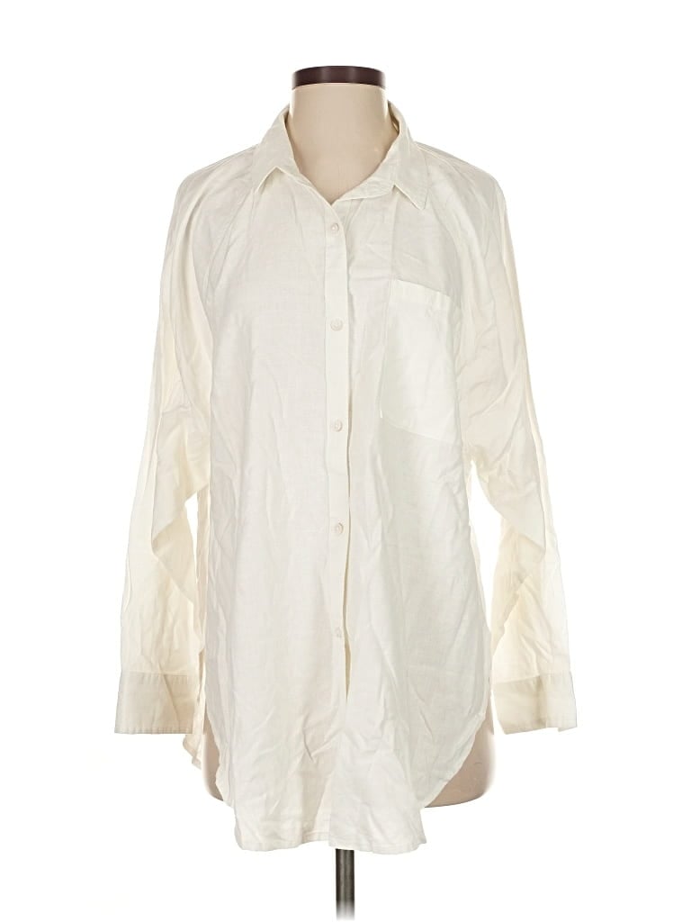 Pre-owned Aerie Long Sleeve Button Down Shirt In White