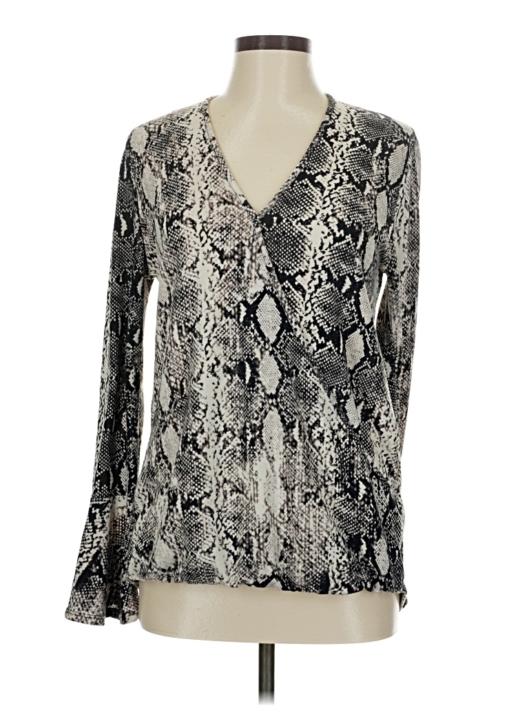 Pre-owned Bibi Long Sleeve Blouse In Silver