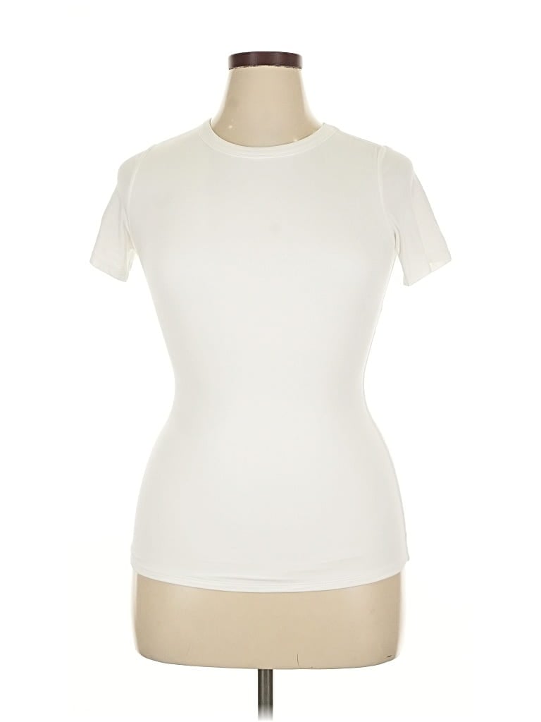 Pre-owned Naked Wardrobe Short Sleeve Top Ivory Mock Neckline Tops In White