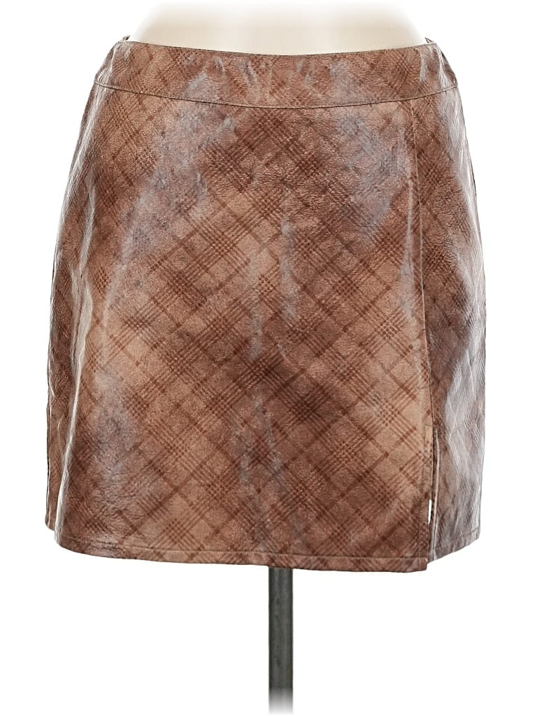 Pre-owned Altar'd State Faux Leather Skirt In Brown