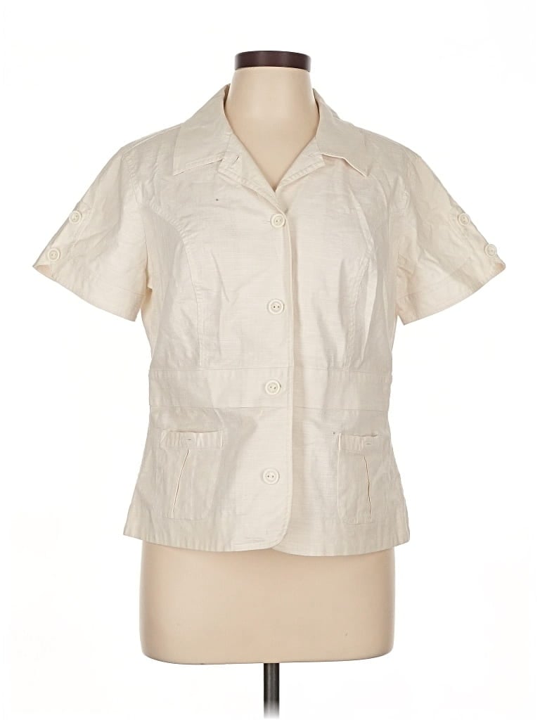 Pre-owned Christopher & Banks Short Sleeve Blouse In White