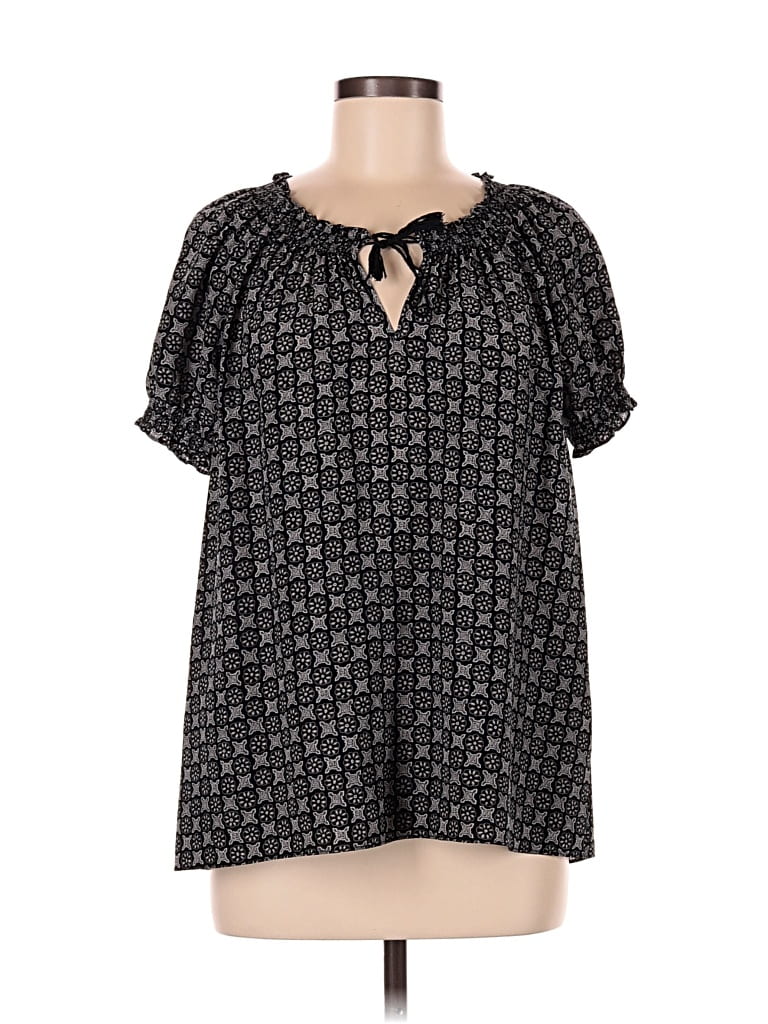 Pre-owned Joie Short Sleeve Silk Top Black Keyhole Neckline Tops