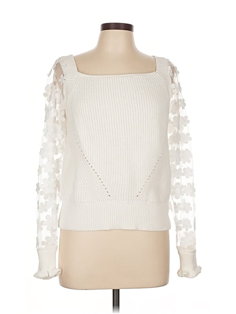 Pre-owned Industry Long Sleeve Top Ivory Square Neckline Tops In White