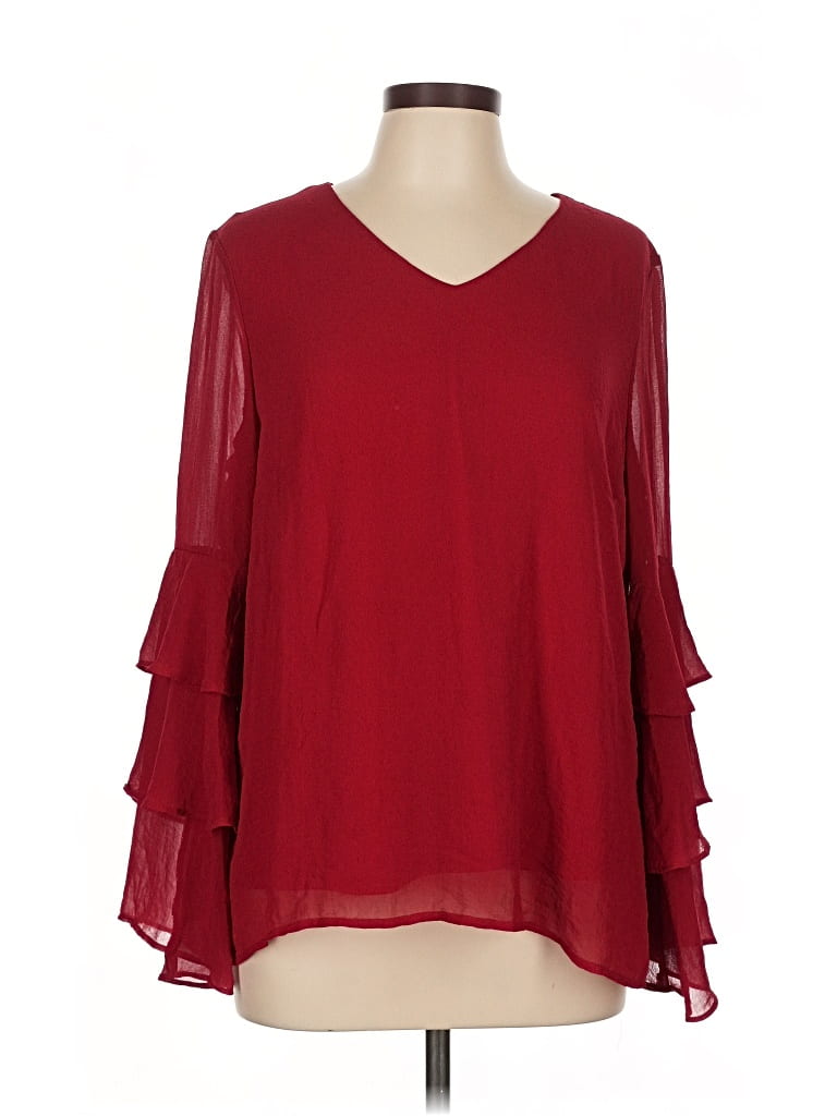 Pre-owned Tacera 3/4 Sleeve Blouse In Burgundy