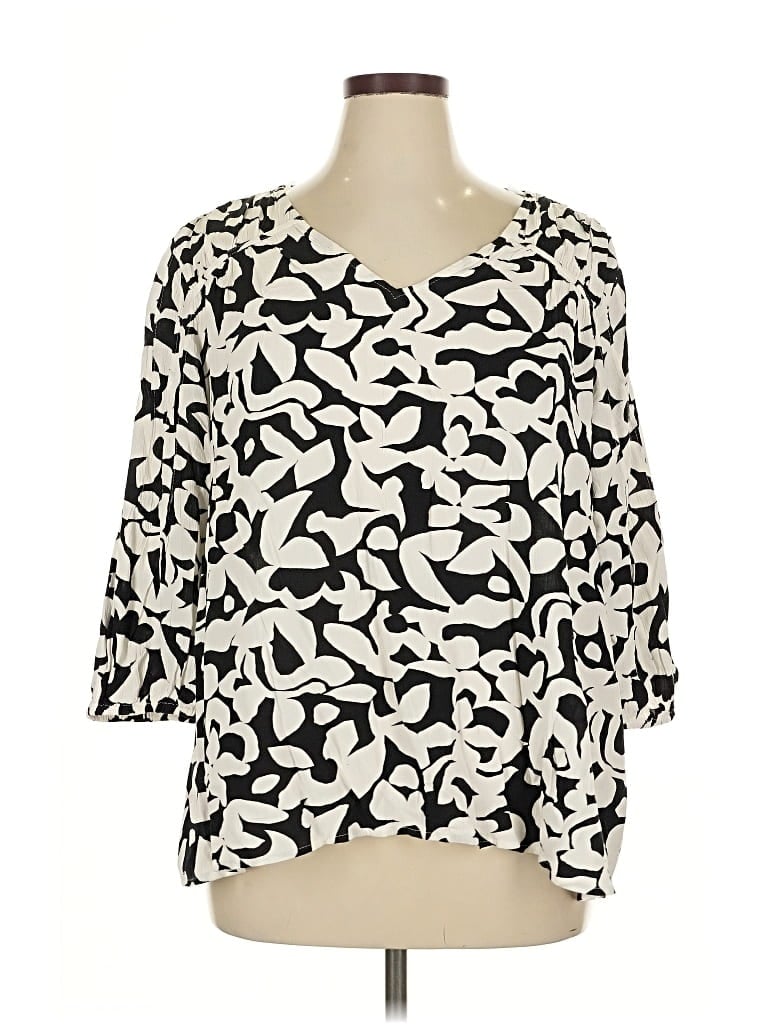 Pre-owned Terra & Sky 3/4 Sleeve Blouse In White