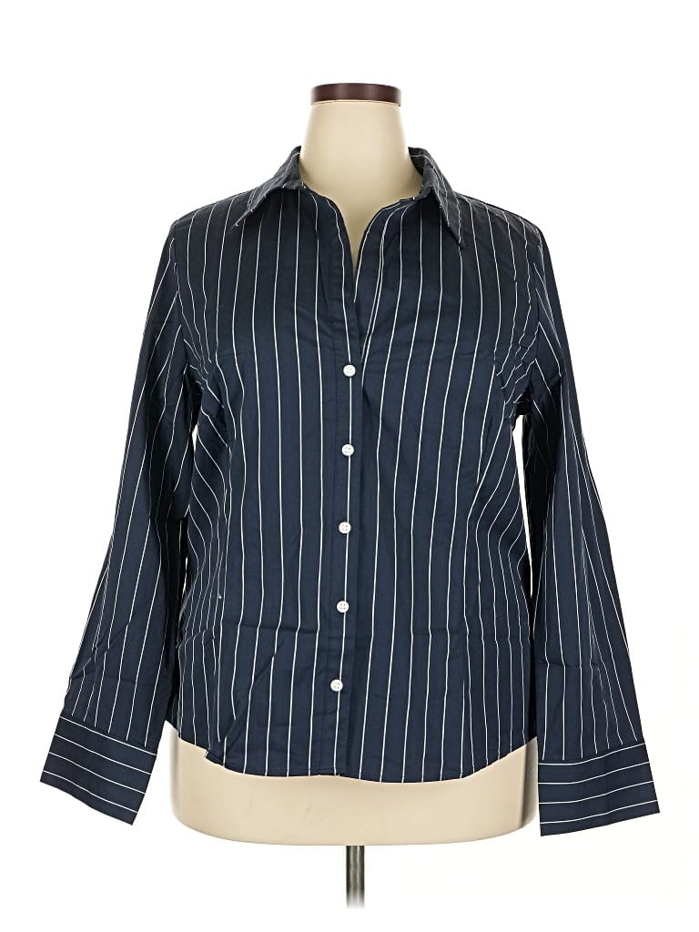 H&m Long Sleeve Button Down Shirt In Blue