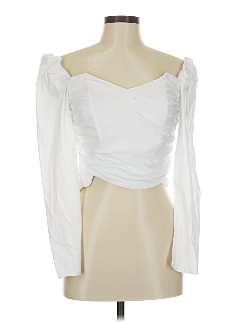 Pre-owned Astr Long Sleeve Blouse In White