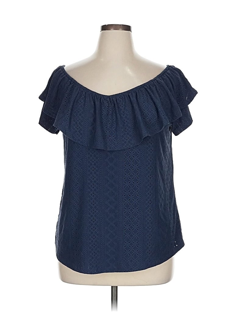 Pre-owned Lane Bryant Short Sleeve Blouse In Blue
