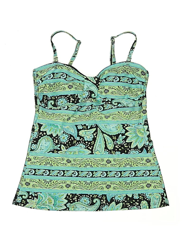 Pre-owned Croft & Barrow Swimsuit Top Green Paisley Pattern Swimwear