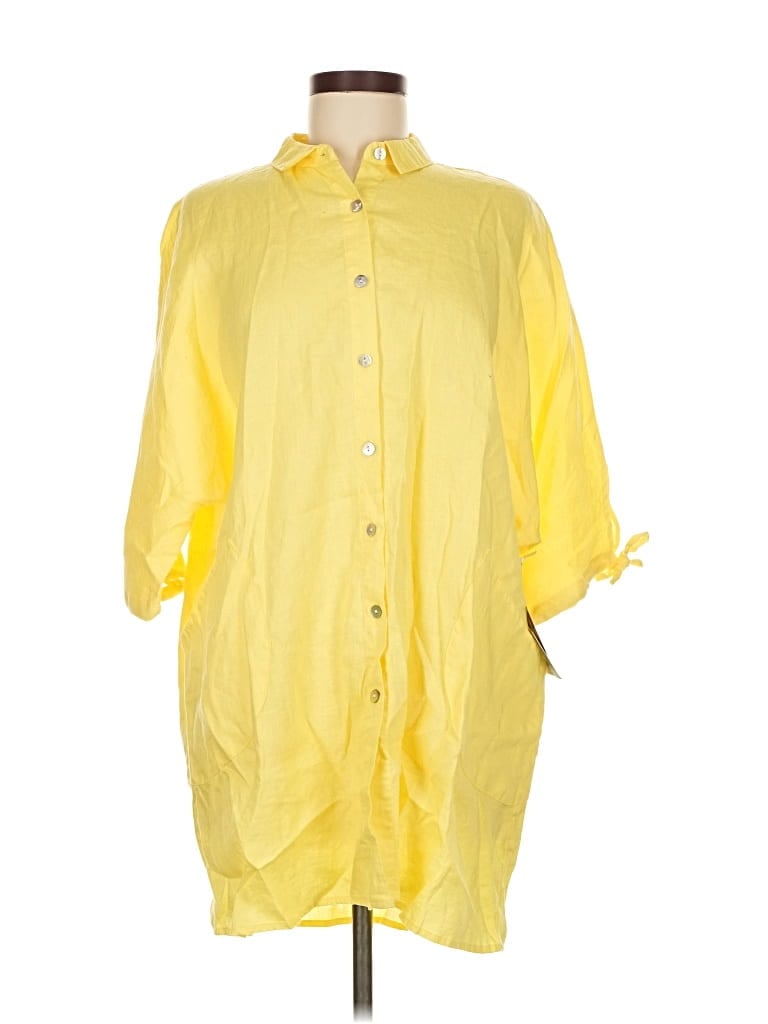 Pre-owned Sigrid Olsen 3/4 Sleeve Button Down Shirt In Yellow