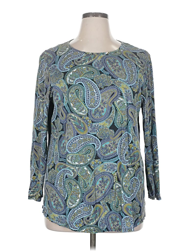 Pre-owned Jjill 3/4 Sleeve Top Teal Boatneck Tops In Blue