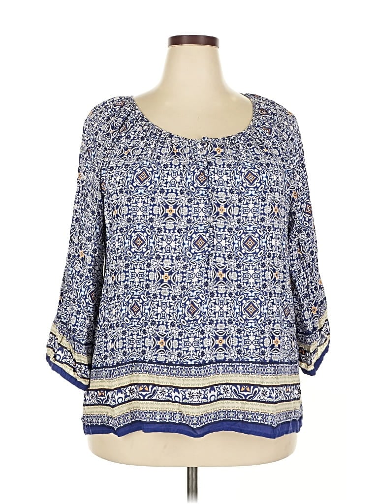 Pre-owned Cynthia Rowley Tjx 3/4 Sleeve Blouse In Blue