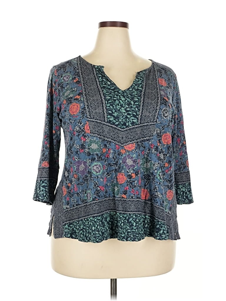 Pre-owned Lucky Brand 3/4 Sleeve Blouse In Blue
