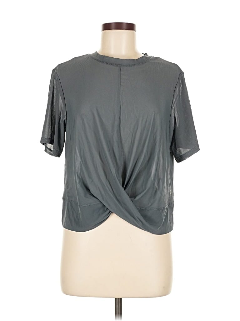Pre-owned Apana Short Sleeve Top Gray Keyhole Neckline Tops