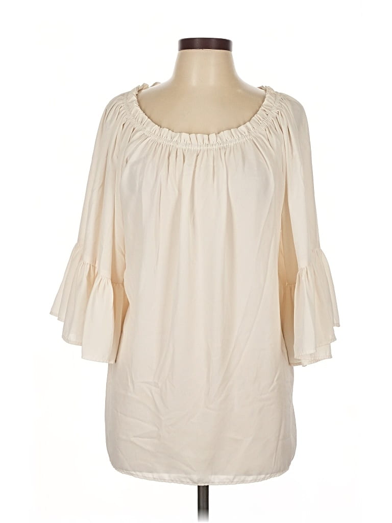 Pre-owned Karen Kane 3/4 Sleeve Blouse In White