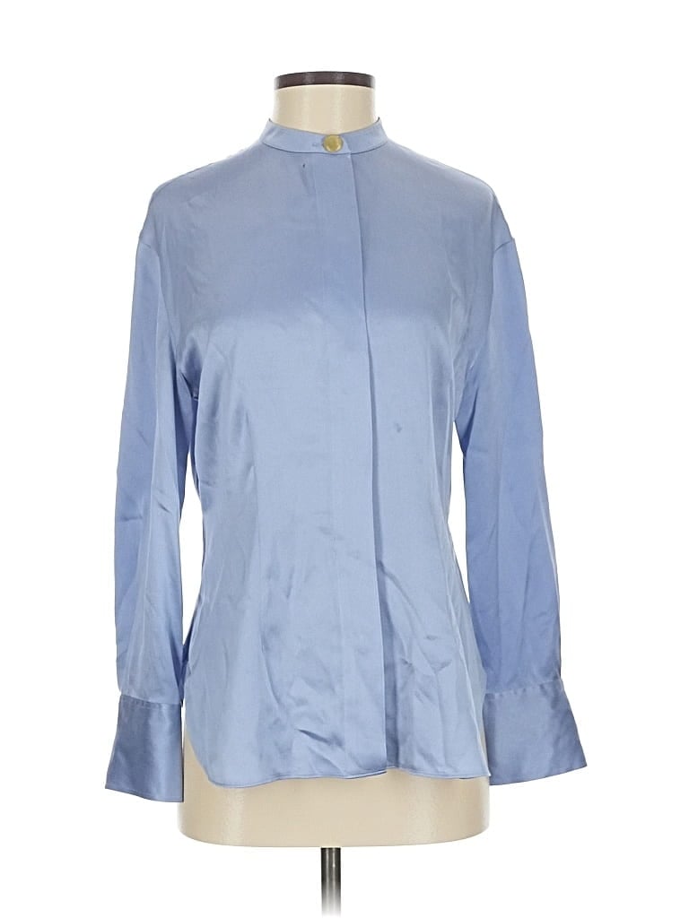 Pre-owned Vince 3/4 Sleeve Silk Top Blue Mock Neckline Tops