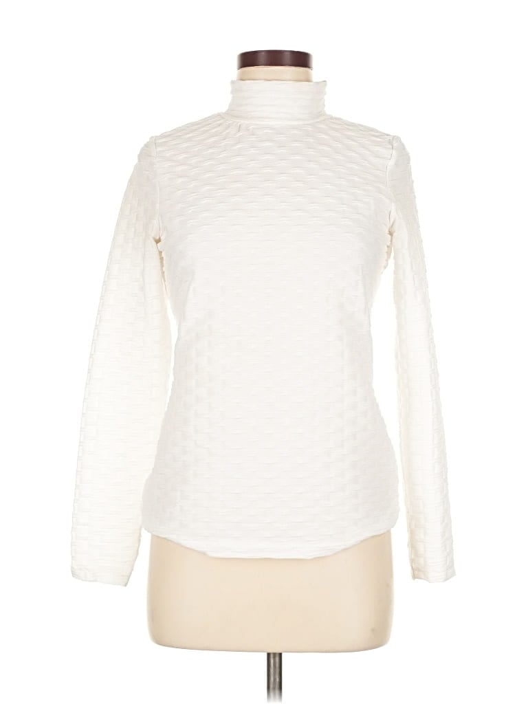 Pre-owned Gallery Long Sleeve Top Ivory Turtleneck Tops In White