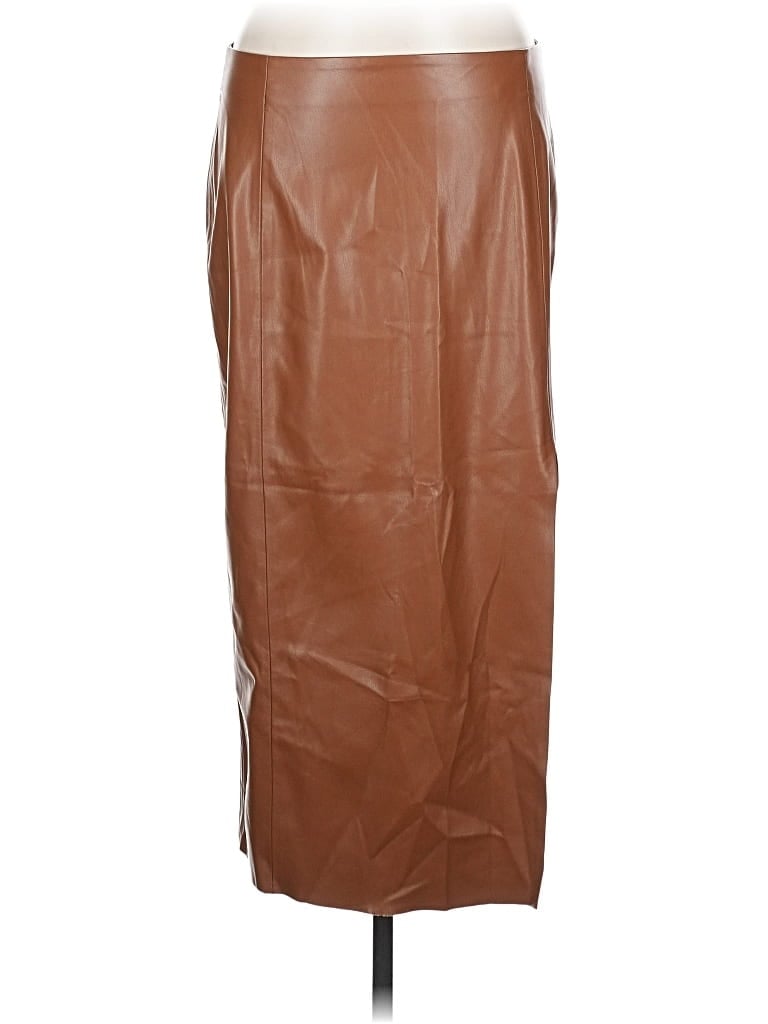 Pre-owned T Tahari Faux Leather Skirt In Brown