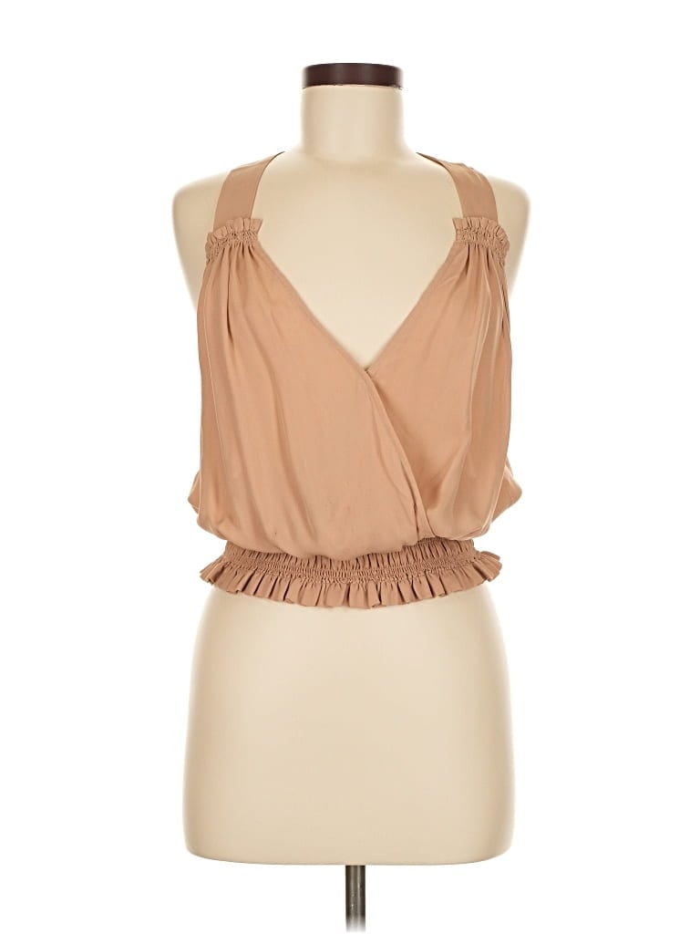 Pre-owned Joie Sleeveless Silk Top Tan Halter Neckline Tops In Brown