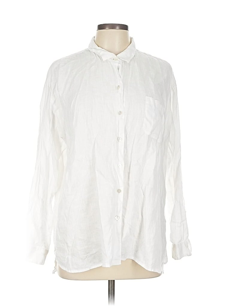 Pre-owned Jjill Long Sleeve Button Down Shirt In White